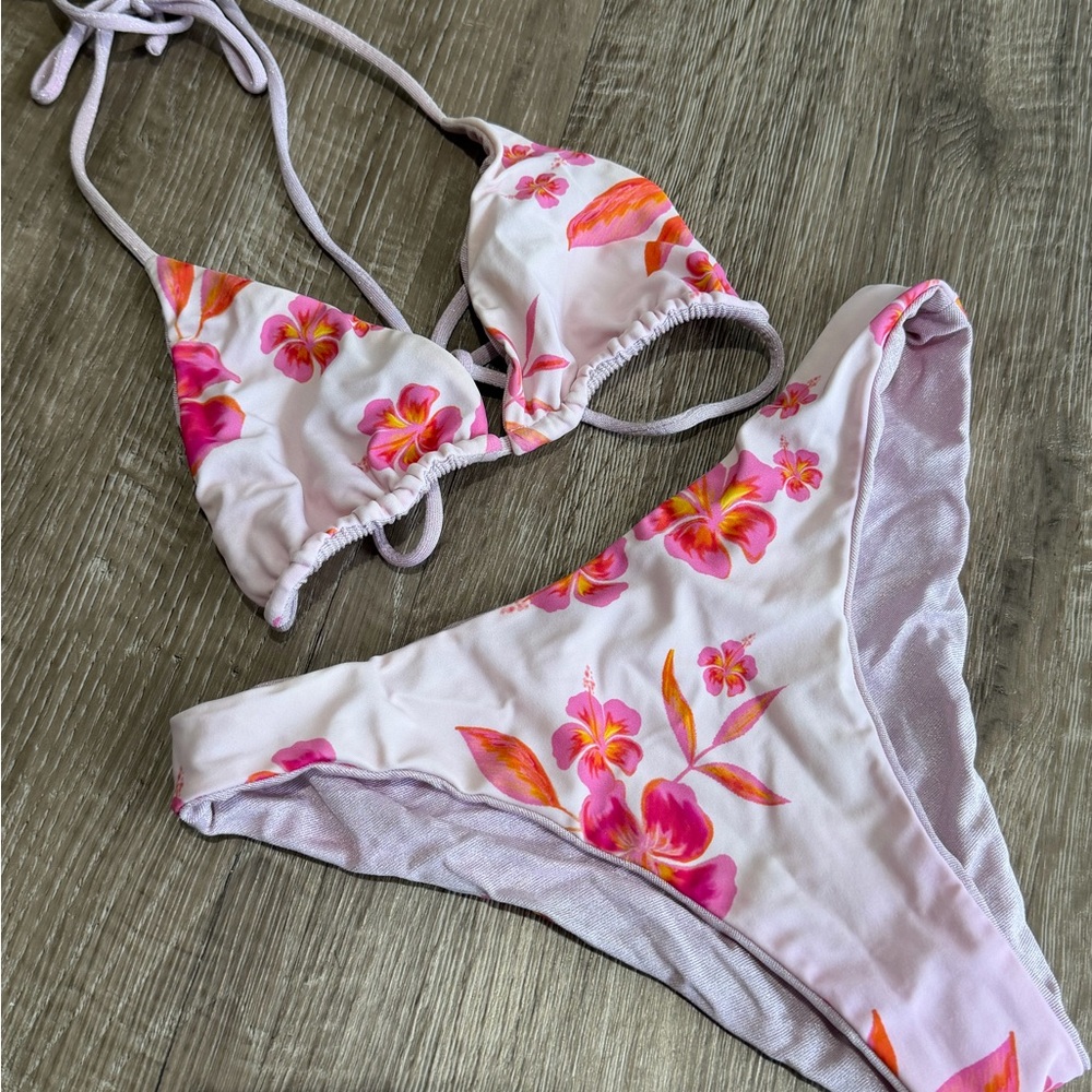 Floral Pink Triangle Bikini Set - Two Piece Swim